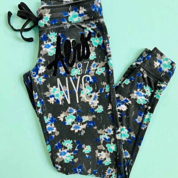 Aeropostale Pants - Aeropostale Joggers Floral Black Gray Blue Joggers Floral Joggers Athleisure
